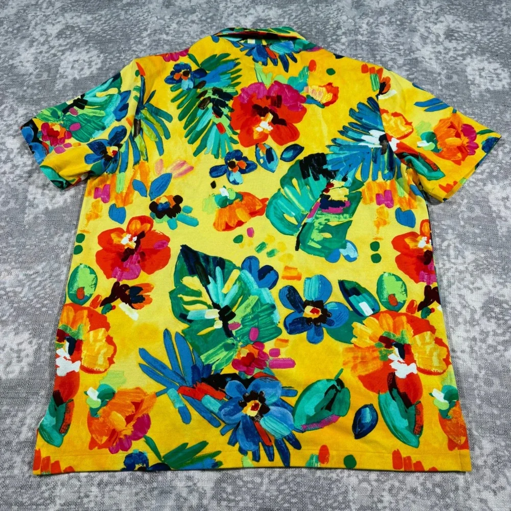 Polo Ralph Lauren Polo Mens L Yellow Tropical Floral Classic Fit Short Sleeve